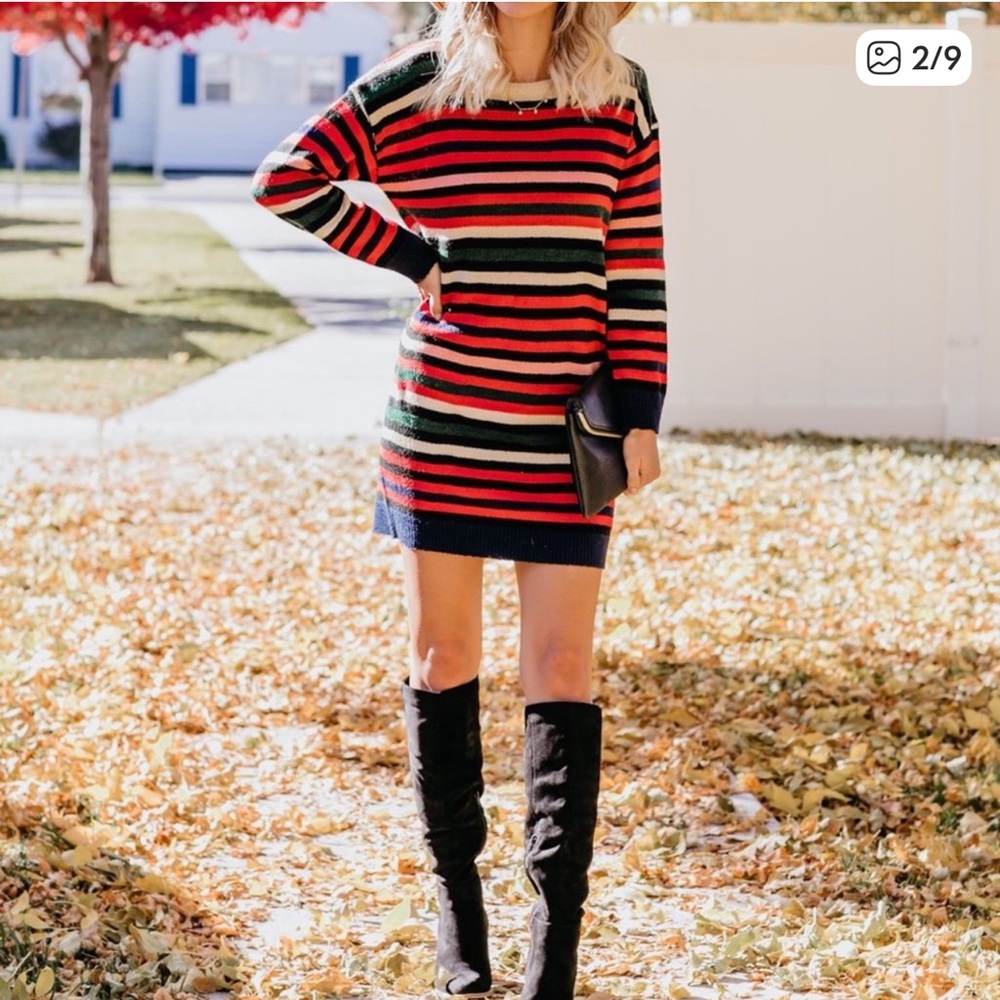 Vici Striped Crew Neck Sweater Dress